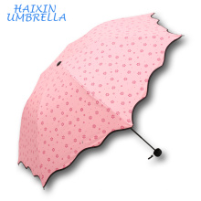 Señoras / muchachas Manual abierto Super Mini promocional lluvia 3 veces lápiz UV protección paraguas con pequeña flor impresa